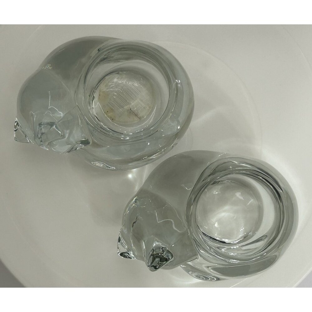 Vintage Sleeping Cat Clear Candle Holder Set Of 2 Indiana Glass Made In U.S.A - Picture 4 of 12